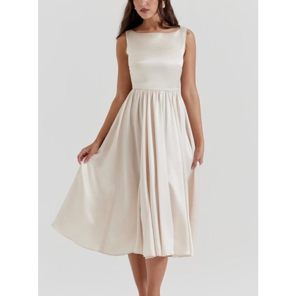 House Of Cb London Shayla Vintage Cream Midi Dress Sz. Xs